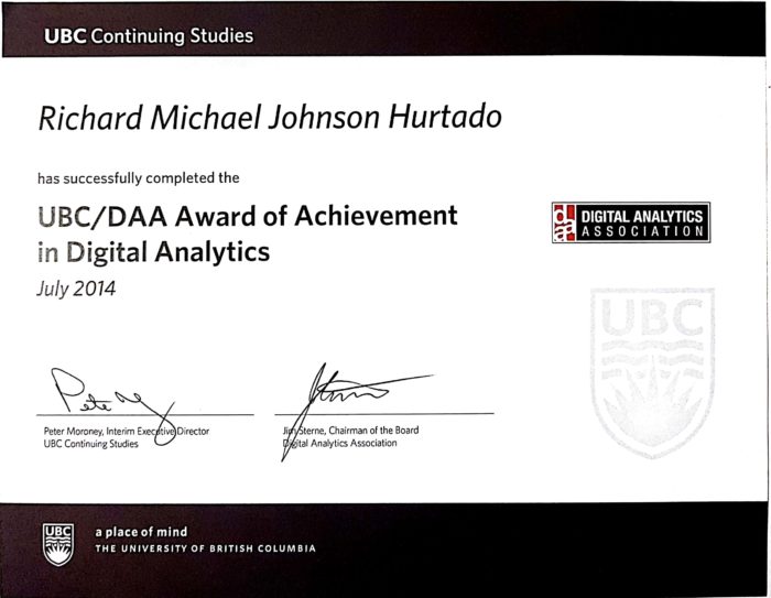 Award of Achievement in Digital Analytics